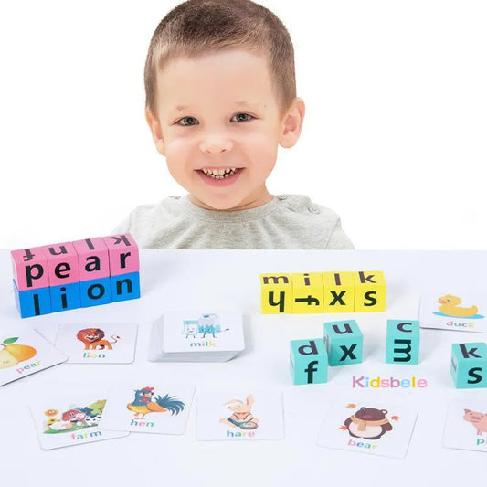 Wooden Spelling Game Letter Puzzle with Cards Kids Sight Words Montessori Learning Toy Educational Gift for Preschool Boys Girls