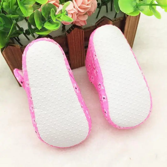 Kids Baby Bowknot Print Newborn Cloth Shoes Bowknot Soft Anti-Slip Crib Shoes 0-18 Months Baby Girls Shoes Infant First Walkers