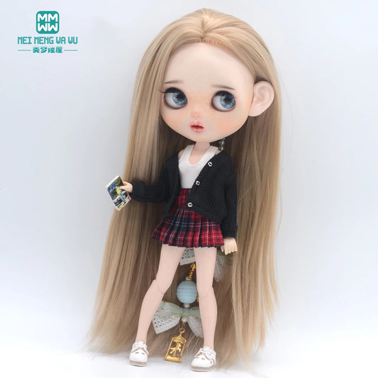 Clothes for doll Fashion multicolor cardigan short skirt  jeans fits Blyth Azone OB22 OB24 doll accessories