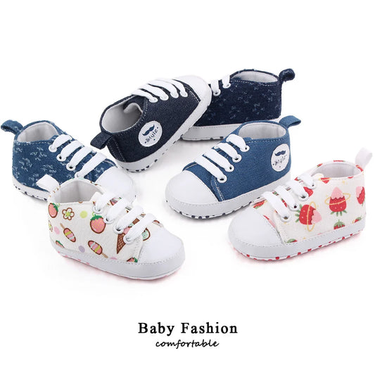 1 Pairs Lytwtw's Spring Autumn Cute Cartoon Strawberry Ice Cream Mustache Sports Baby Toddler Shoes Soft Sole Baby First Walkers