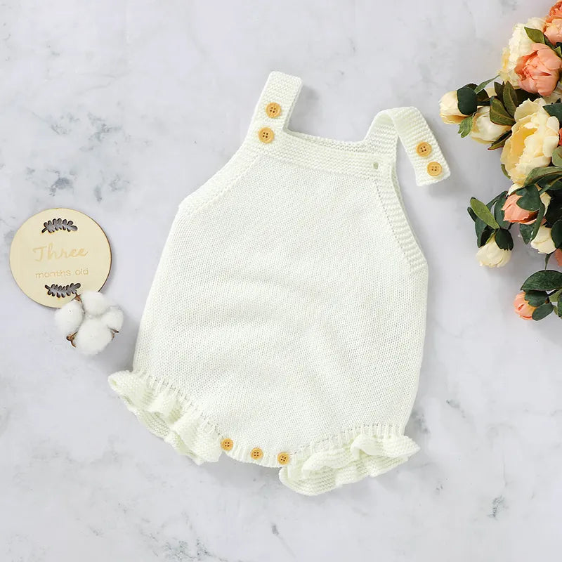 Baby Bodysuit Solid Knit Newborn Girls Tops Playsuit Fashion Ruffles Toddler Infant Clothing Sleeveless One Piece Jumpsuit 0-18M