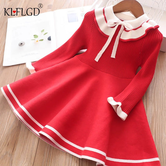 Autumn children warm Sweater dress for girls infant casual pure color Pleated princess dress Baby girl winter knitted dress