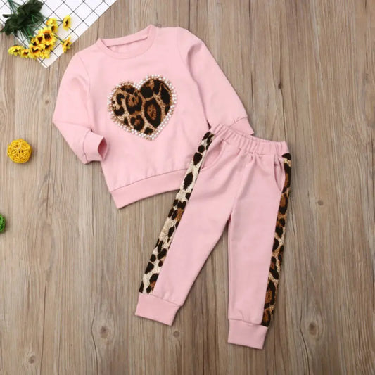 6M-6Y Toddler Kid Baby Girl Winter Clothes Sets Pink Long Sleeve Leopard Tops Long Pants Outfit Tracksuit