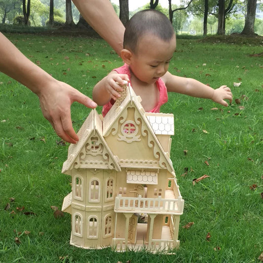 Wood 3D puzzle house DIY doll house villa model assembled miniature dollhouse Educational pretend play toys for children girls