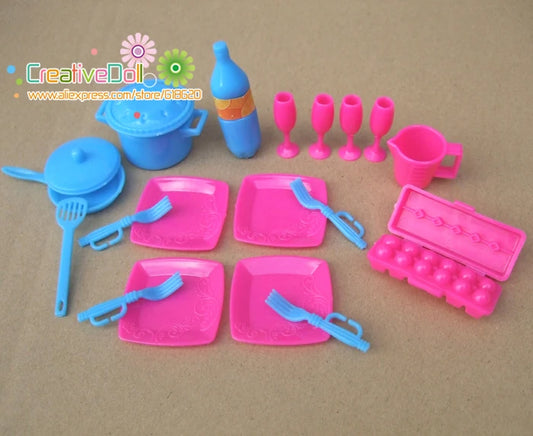 Free Shipping Kid's play house toys dish, pan, saucepan kitchen cooking Kit for Barbie Doll