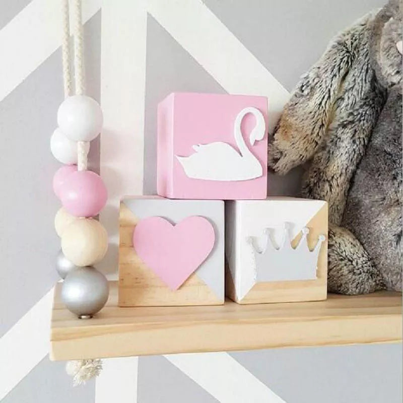 3PCS/Lot Nordic Style Wooden Blocks Swan Ornament Baby Birthday Gifts Kids Room Decoration Figurine INS Fairy Garden Photo Props
