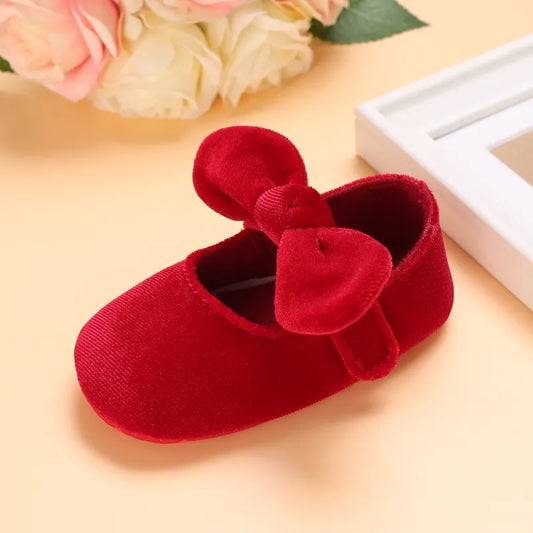 Newborn Infant Baby Girls Shoes Velvet Red Christmas 0-18M Princess Girl Baby Shoes Bow First Walkers