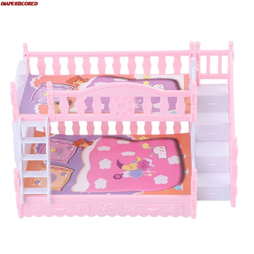 For BJD Doll Children Play House Simulation European Furniture Princess Double Bed With Stairs Toys For Barbie Doll Accessories