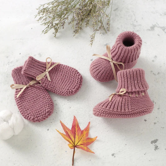 Baby Shoes + Gloves Set Knit Newborn Girls Boys Boots Mitten Fashion Butterfly-knot Toddler Infant Slip-On Bed Shoes Hand Made