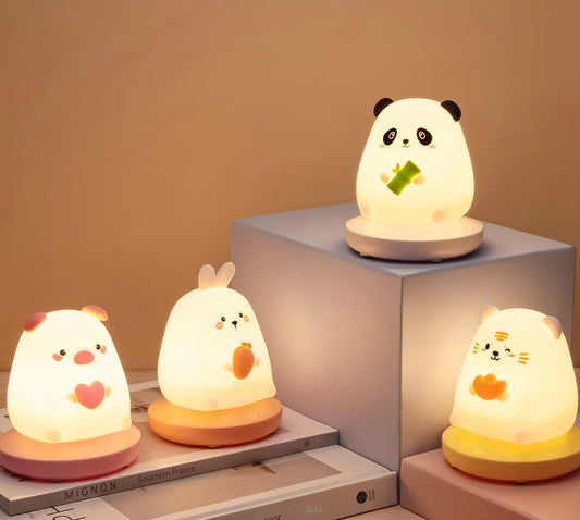 Bedroom night light for children cute animal pig rabbit led Silicone lamp Touch Sensor Dimmable kid Holiday Gift Rechargeable