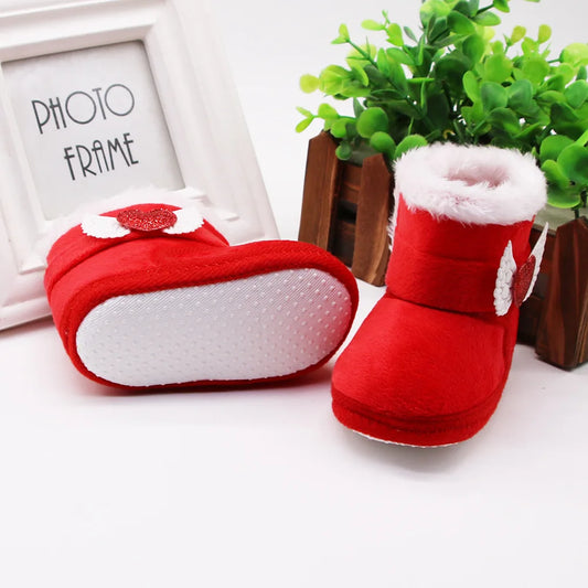 Newborn Baby Girl Plush Snow Booties Keep Warm Shoes Non-Slip Sneaker Walking Soft-Soled Breathable Heart Wings First Walkers
