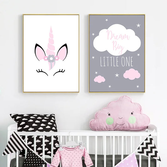 Cartoon Unicorn Canvas Poster Baby Girl Nursery Quotes Wall Art Print Love You To The Moon Painting Nordic Kids Room Decoration