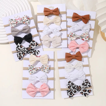 4Pcs/set Cotton Linen Leopard Printed Bow Baby Headband For Girls Newborn Headbands Lace Hair Bands Turban Baby Hair Accessories