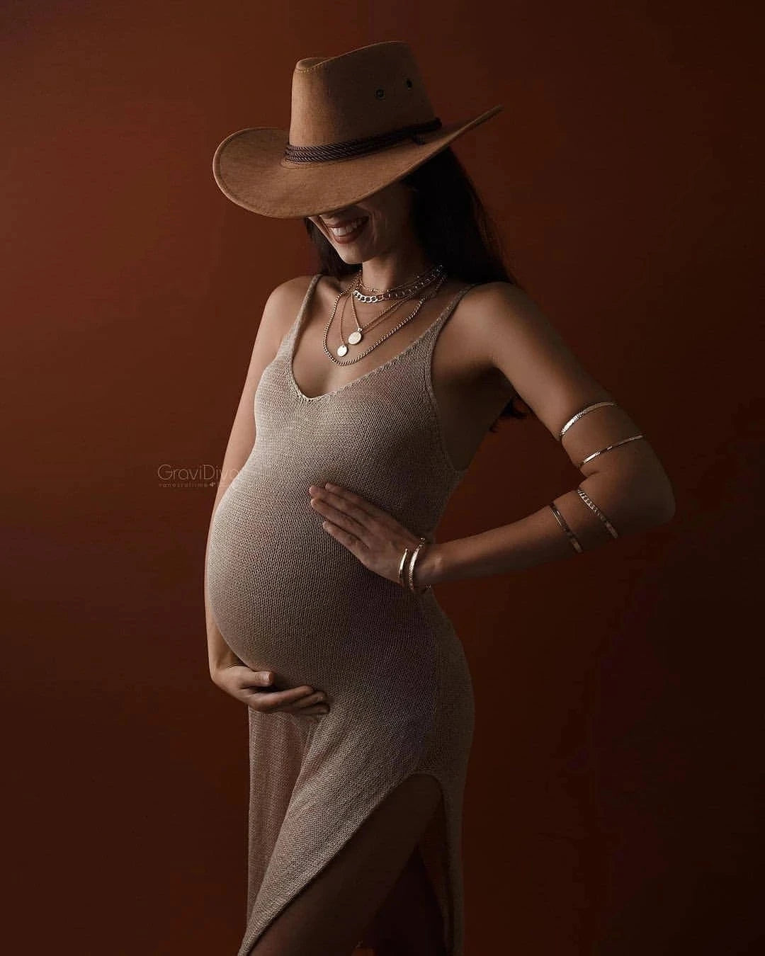 Maternity Dress Photography Rose Gold Knitted Pregnancy Dresses Women for Baby shower Photo Shoot Robe Clothing Props Accessorie