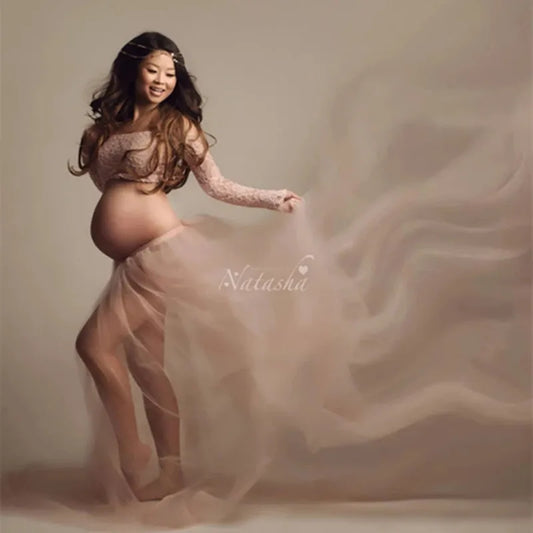 Women Pink Skirt Maternity Photography Props Lace Maxi Gown Long Maternity Dresses For pregnant Photo Shoot Clothing