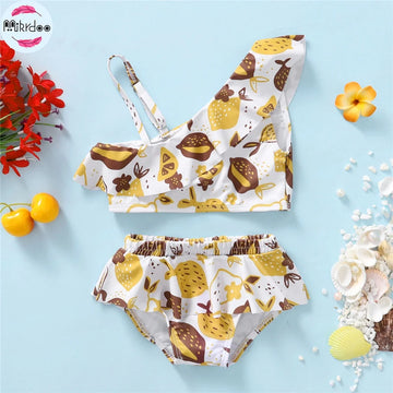 1-4Years Kids Baby Girl  Swimsuit Clothes Set Printing Off-Shoulder Top + Bottom Summer Swimwear