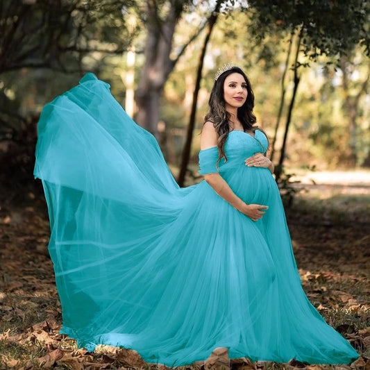 Maternity Dresses Photography Props V-Neck Maxi Gown Lace Dress Pregnant Women Pregnancy Photo Shoot Cloth Headband Accessories
