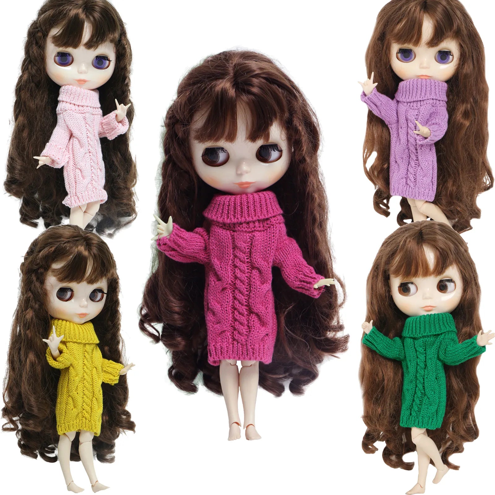 1 Set Doll Winter Knitted Sweater Lovely Dresses Handmade Clothes for Blythe Doll 11.5 Inch Toy