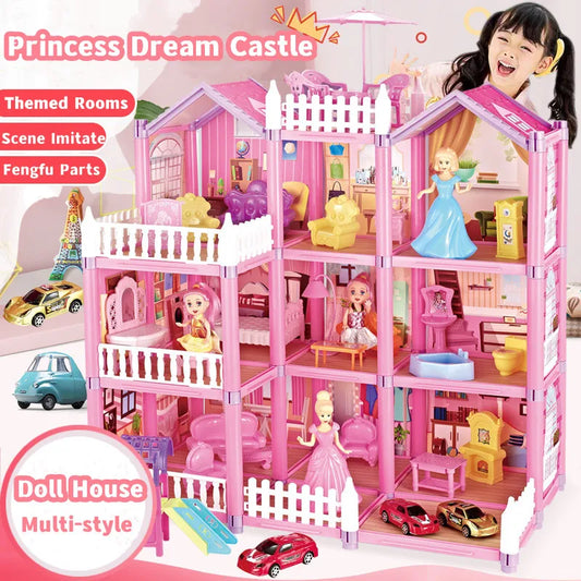 DIY Doll Houses Girls Princess Dream Castle Villa Dollhouse Accessories Furniture Bed Set Kids Pretend Toys Girl Birthday Gifts