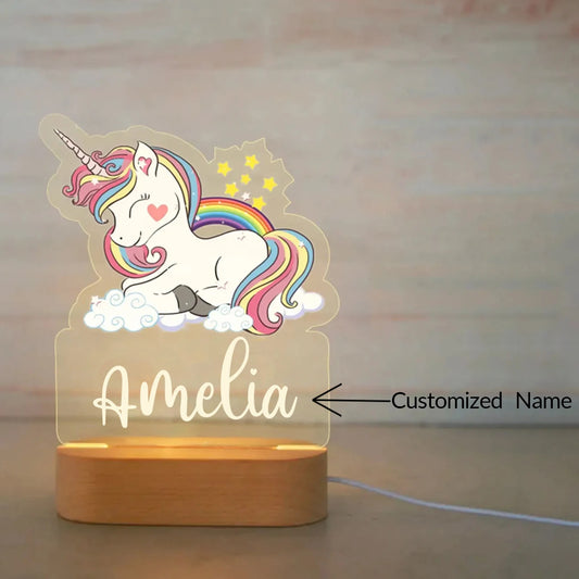 Personalized USB NightLight Custom Name Acrylic Lamp Animal Design for Baby Kids Bedroom Home Decoration Birthday Christmas Gift
