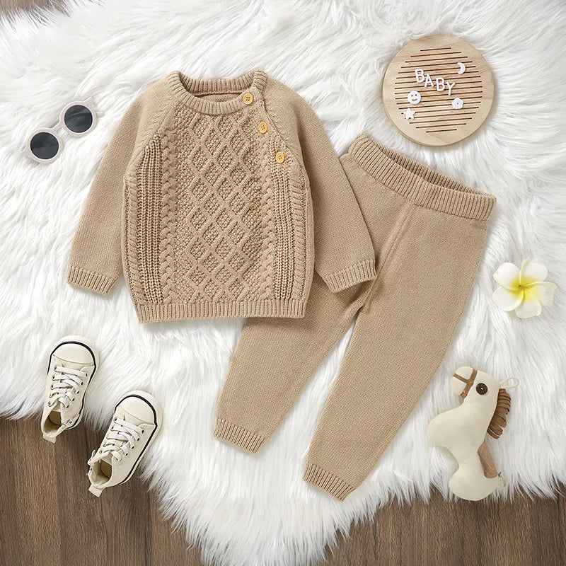 Autumn Baby Clothes Sets Knit Newborn Girl Boy Sweater +Pants Fashion Solid Infant Kid Long Sleeve Pullover +Trousers 0-18M Warm