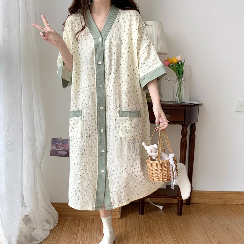 100% Cotton Maternity Nursing Night Dress Loose Breastfeeding Sleepwear Clothes for Pregnant Women Pregnancy Home Hospital Wear