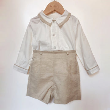 2Pcs Children Boutique Clothing Boy Spanish Set Cotton Linen Khaki Long Sleeves Suit Outfit Breathable Eid Birthday Clothes