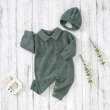 Baby Rompers Clothes Winter Long Sleeve Knitted Newborn Boy Girl Cotton Jumpsuits Hats Sets Autumn 0-18m Toddler Infant Outfits