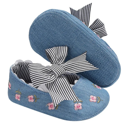 Baby Girls Anti-Slip Soft Sole Bow Princess Shoes 0-18M Newborn First Walkers Prewalkers Shoes for Spring Autumn Summer Winter