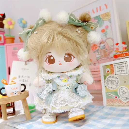 3Pcs Sweet Green Dress Xmas Suit Plush Cotton Doll DIY Clothes Accessory 20cm Kawaii Soft Stuffed Idol Dolls Toys for Girls Gift