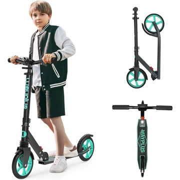 Kick Scooter for Ages 6+,Kid,Teens & Adults.Max Load 240 LBS.Foldable, Lightweight,8IN Big Wheels,4 Adjustable Levels Scooters