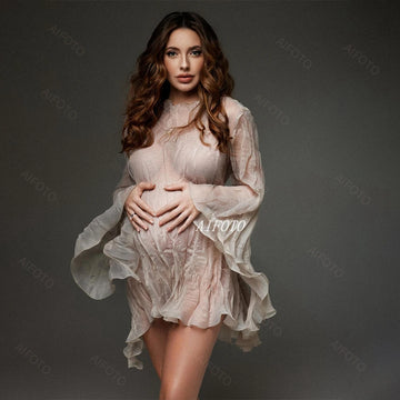 Sexy Tulle Maternity Photoshoot Dresses Pregnancy Photography Props Loose Perspective Flare Sleeve Clothing Studio Accessories