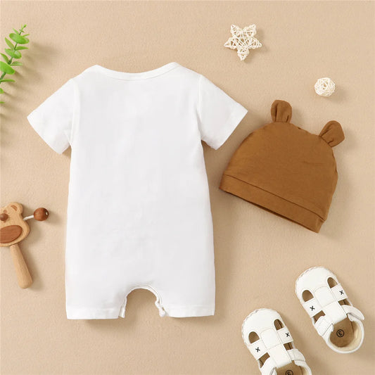 0-12Months Newborn Baby Boy Romper Animal Panda Bear Short Sleeve Jumpsuit + Hat 2PCS Infants Clothes Summer Fashion Bodysuit