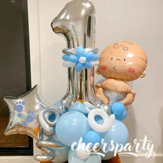 Kids Birthday Party Balloons Baby Boy Girl Foil Balloon 4D Bear Helium Ballon First 1st Birthday Party Baby Shower Decorations