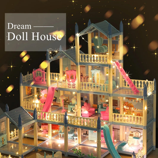 Doll Houses 3D Assembled DIY Miniatures Dollhouse Accessories Villa Princess Castle with LED Light Girl Birthday Gift Toy House