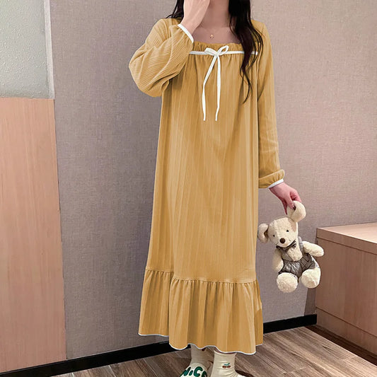 Women's Nightgown Maternity Spring And Autumn Nightgown Pajamas Homewear Long-Sleeved Sweet Student Homewear Casual Wear