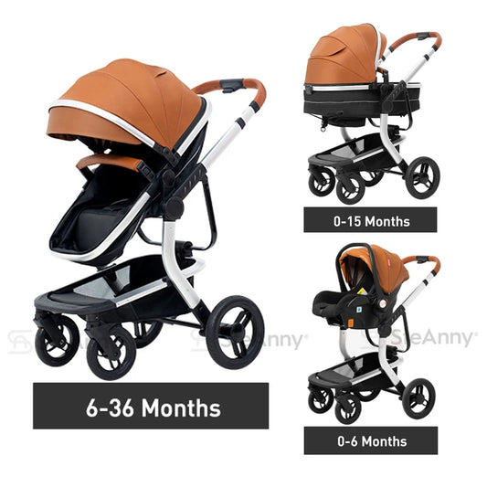 Baby Stroller Portable 5 in 1 Pram Travel System Combo Car Seat Newborn Carriage Aluminum Frame High Landscape Pushcar with Base