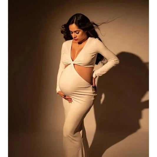 2023 NEW Long Sleeve Bodycon Maternity Maxi Stretchy Dress Perfect For Baby Boy Shower Pregnancy Elastic Gown For Photo Shoots