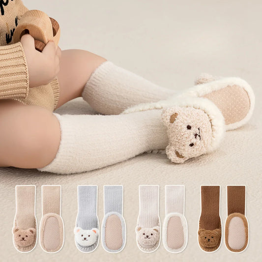 Thicken Warm Newborn Baby Floor Shoes Socks Autumn Winter Cute Cartoon Midtube First Walker Baby Walking Shoes
