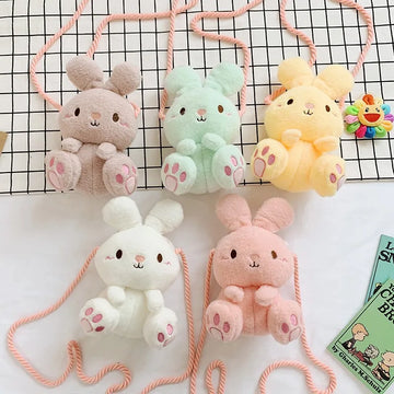 Plush Rabbit Girls Shoulder Bag Cartoon Cute Messenger Bag Children Coin Purse Princess Baby Crossbody Bag Kids Birthday Gifts