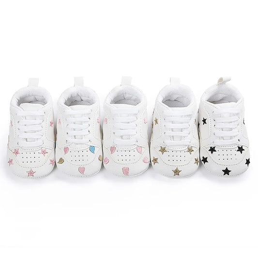 Baby Shoes Boys Baby Girls Classic PU Heart Stars embroidery Casual Sneakers Newborn Soft Sole Non-Slip First Walker Toddler