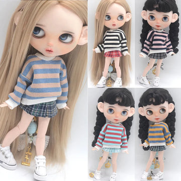 Clothes for doll three piece fashion sweater set fits Blyth Azone OB22 OB24 doll accessories