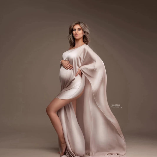 Silk Gown Maternity Photography Prop Satin Dress Tulle Cloak Chiffon Tossing Fabric Pregnancy For Baby Showers Woman Photo Shoot