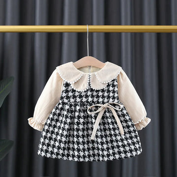 Fall winter newborn baby girls clothes outfits velvet warm bow plaid dress for baby girls clothing 1 year birthday dresses dress