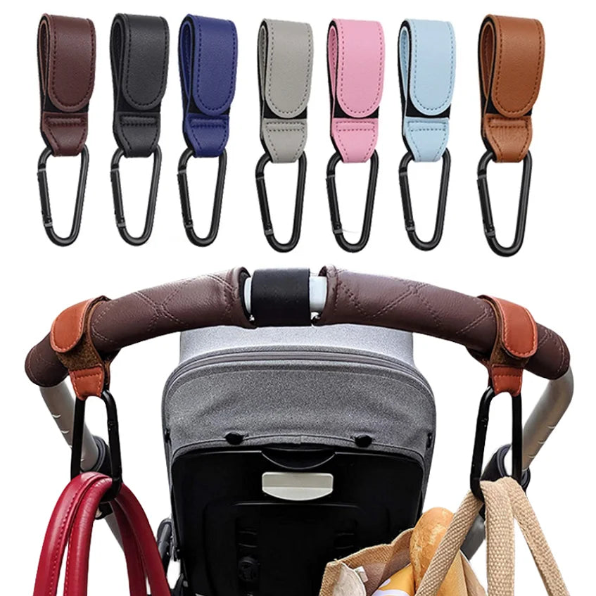 Baby Stroller Hook Fashion PU Leather Adjustable Pram Hook Cart Organizer Diaper Bag Hanger Children Boy Girl Travel Accessories