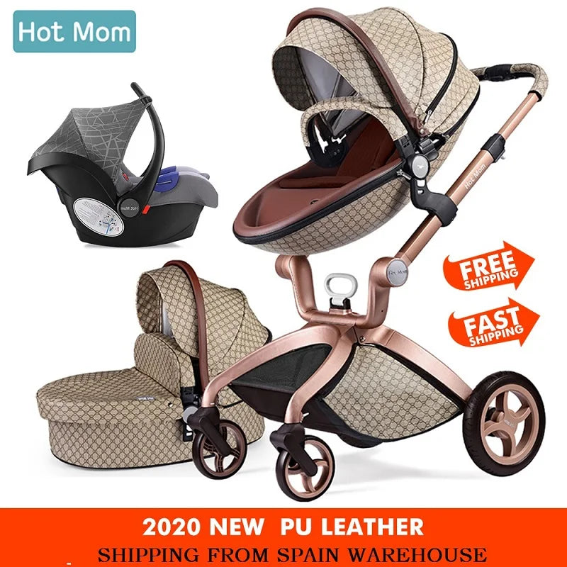 Baby Stroller 3 in 1,Hot Mom travel system High Land-scape stroller with bassinet in 2021 Folding Carriage for Newborns baby