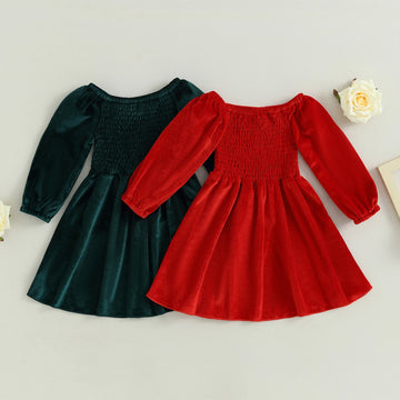 Christmas Toddler Baby Girls Dress Fall Winter Long Sleeve Pleated A-line Dress Xmas Party Bapteme Dress Infant Tutu Prom Gown