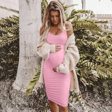 Women Solid Color Maternity Slip Dress Summer Sexy Casual Round Neck Sleeveless Maternity Clothing Ladies New Nursing Dresses