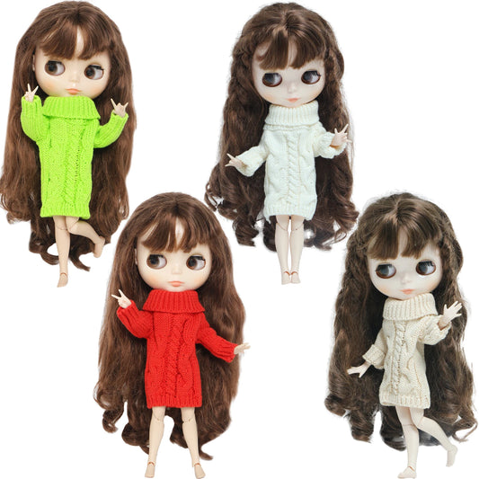 1 Set Doll Winter Knitted Sweater Lovely Dresses Handmade Clothes for Blythe Doll 11.5 Inch Toy