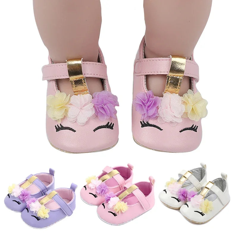 Unicorn Toddler Shoes Infants Flowers PU Leather Soft Sole Princess Shoe Baby Girls Leather Shoe Spring Autumn First Walkers 18M